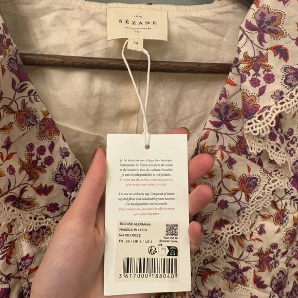 Sezane alexiana nausica quilted ruffle blouse - Picture 4 of 13